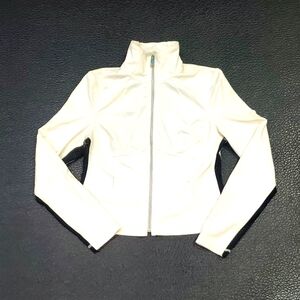 Bebe Sport Logo Black Mesh/White Zip-Up Cropped Jacket - Medium.